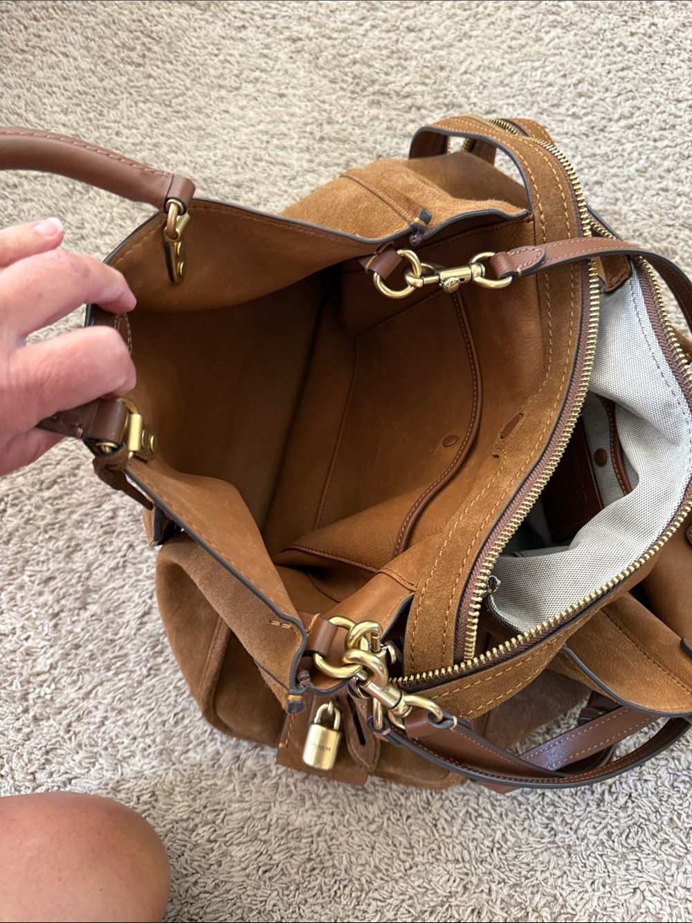 Coach Chocolate Brown Suede Tote with Leather Trim - Picture 9 of 13